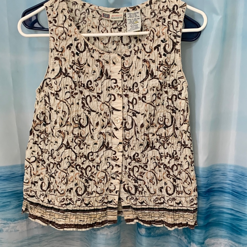 Faded Glory Cream and Brown Floral Blouse